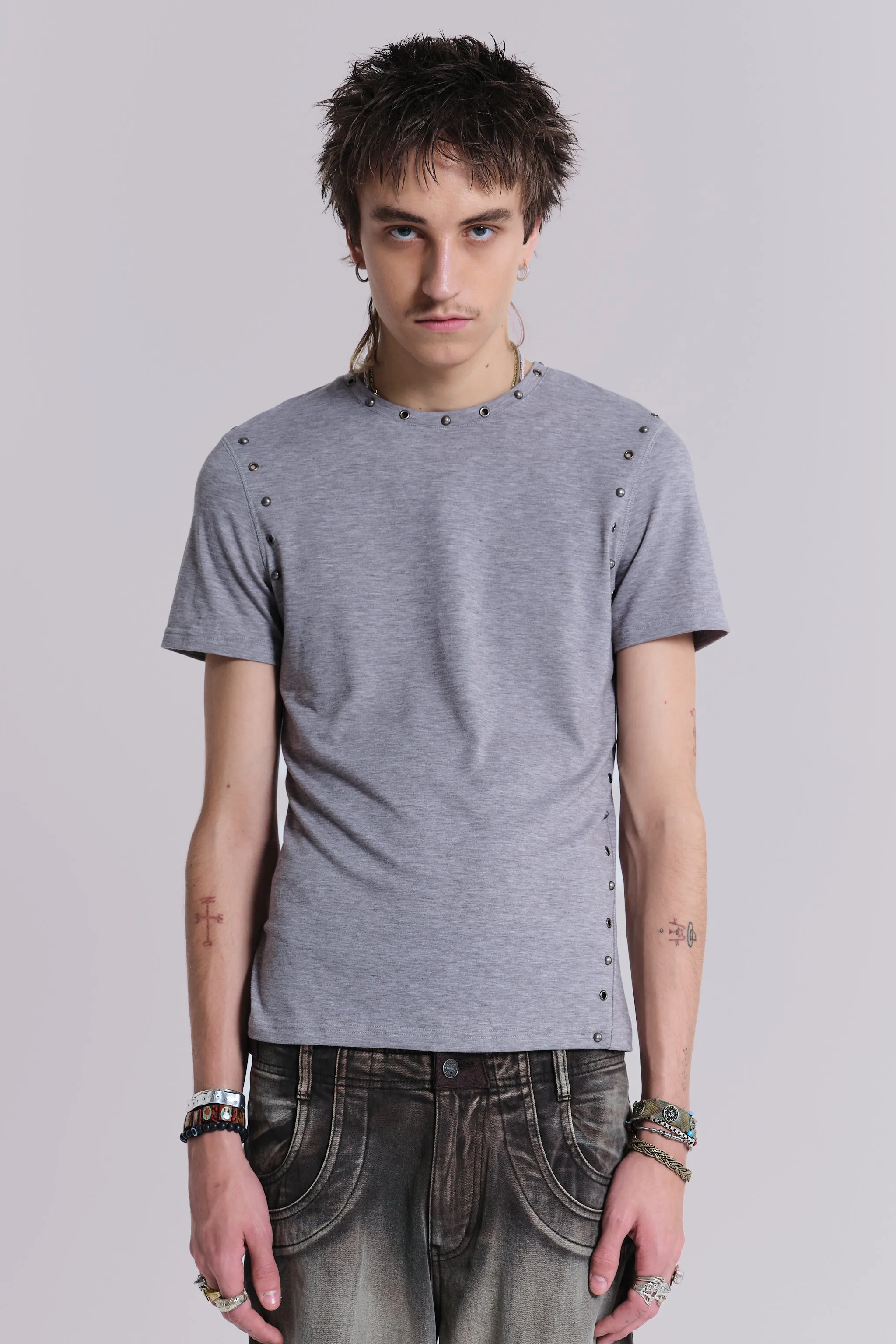 Studded Grey Mist T-Shirt sold by Jaded London