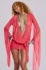 Aria Mesh Plunge Mini Dress in Watermelon sold by Jaded London