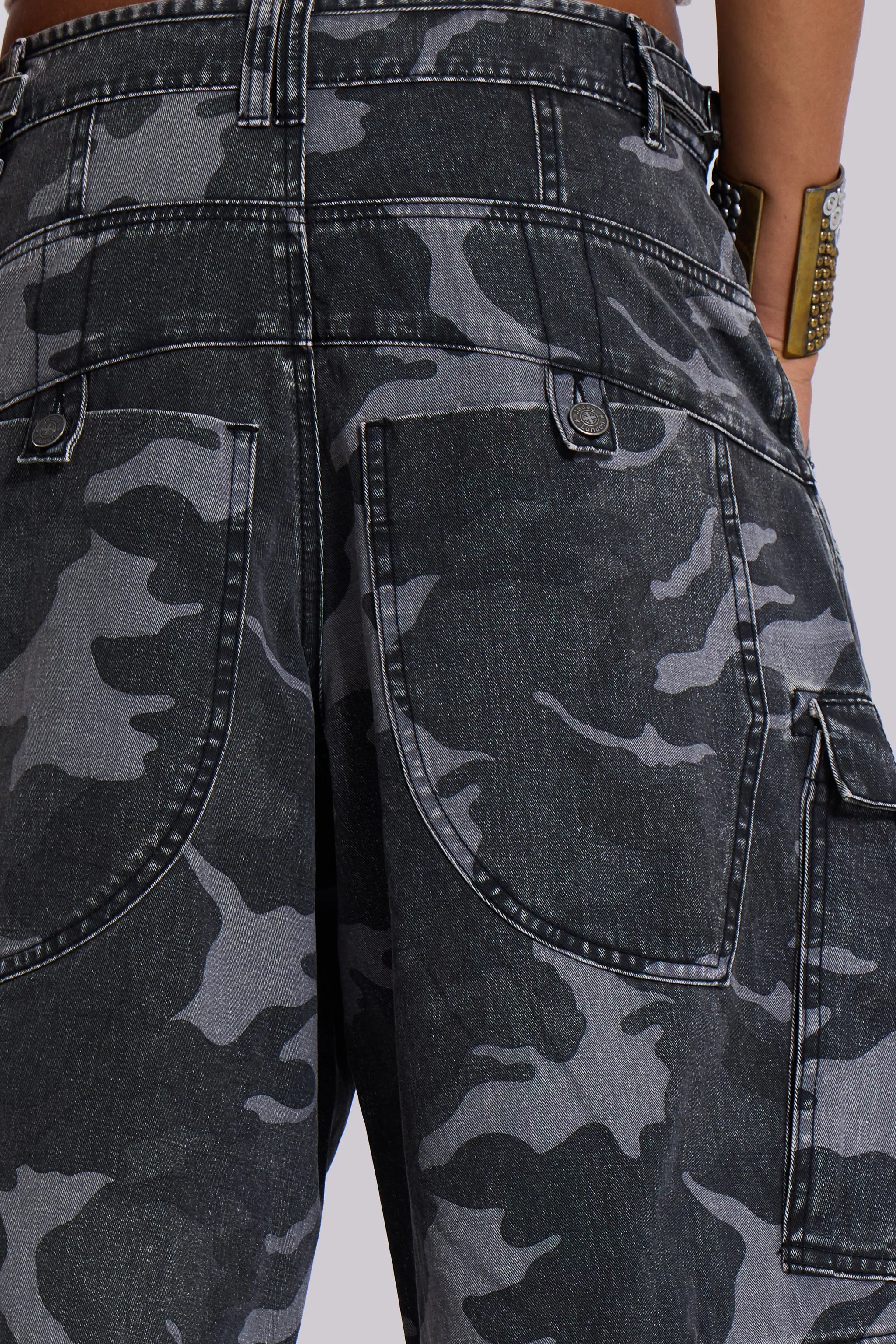 Washed Black Cadet Camo Baggy Shorts sold by Jaded London product image thumbnail 5