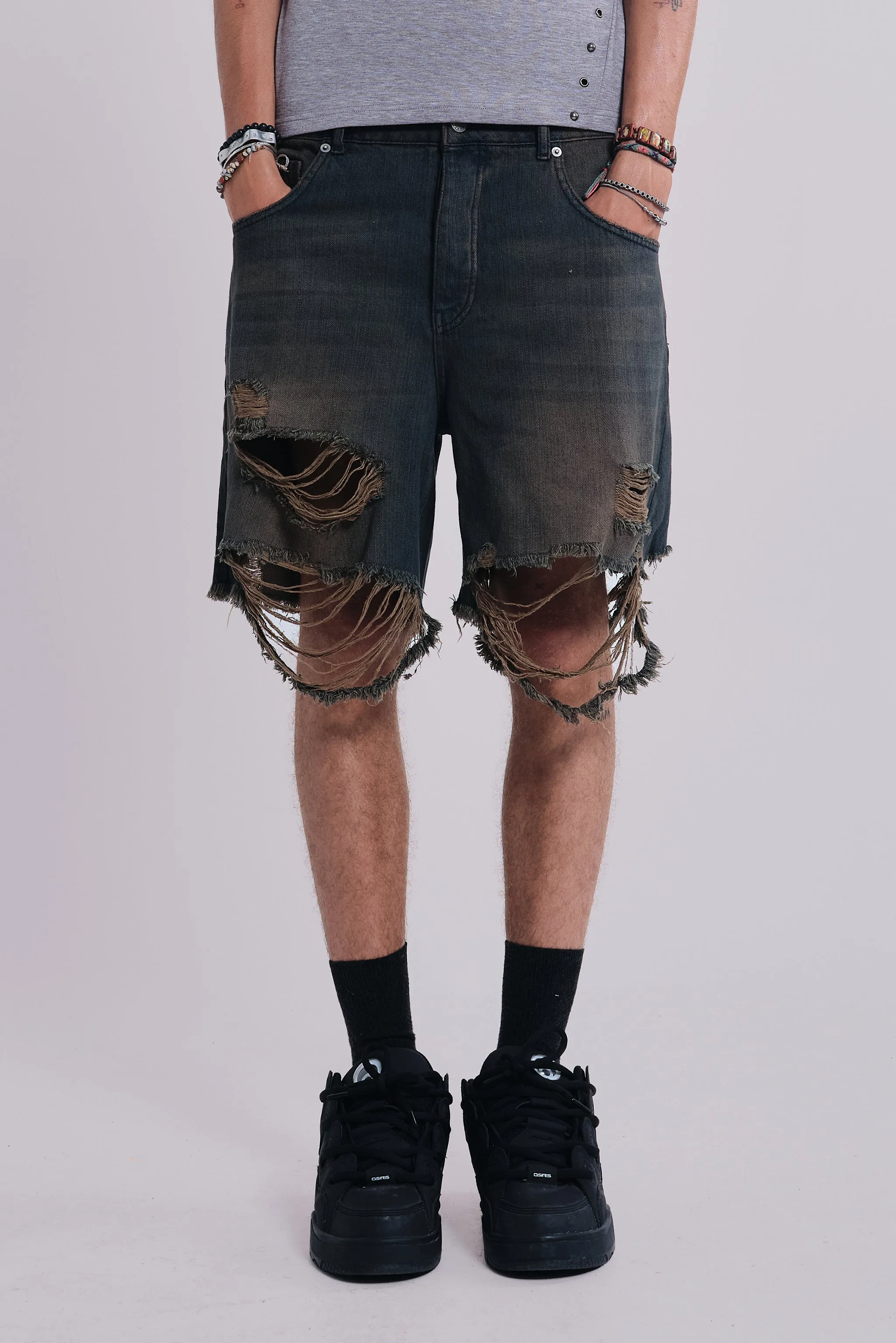 Dark Vintage Wash Glasto Shorts sold by Jaded London