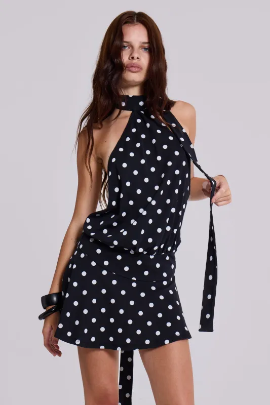 Enya Backless Mini Dress in XL Polkadot sold by Jaded London