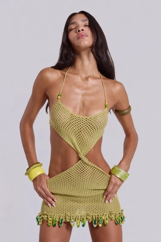 Kuuma Beaded Crochet Mini Dress sold by Jaded London