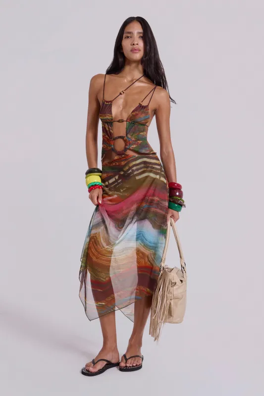 Kaia Midi Dress with Wooden Trims sold by Jaded London
