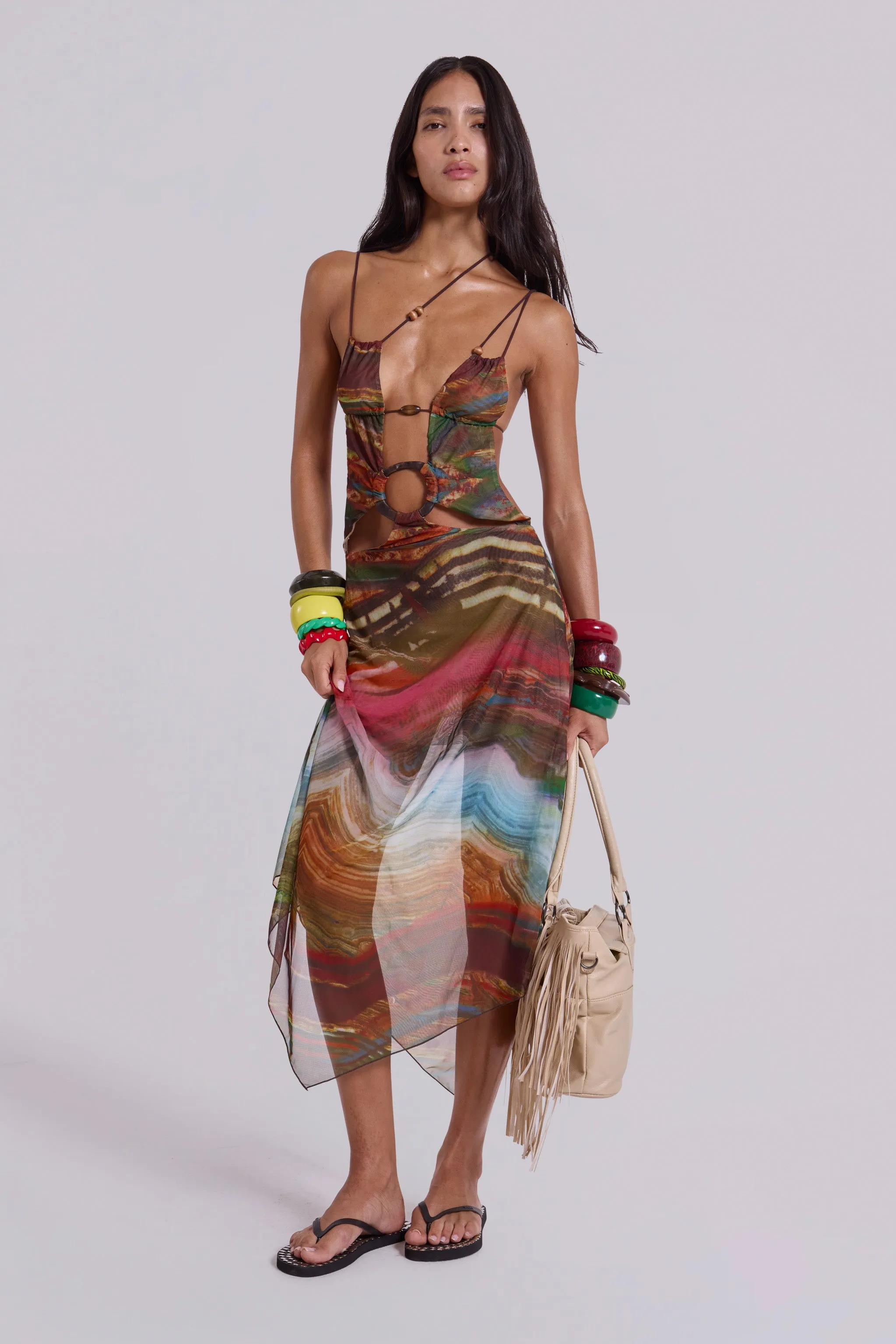 Kaia Midi Dress with Wooden Trims sold by Jaded London