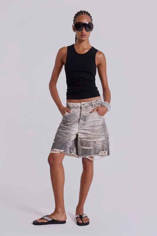 Dirty Studded Glasto Shorts sold by Jaded London