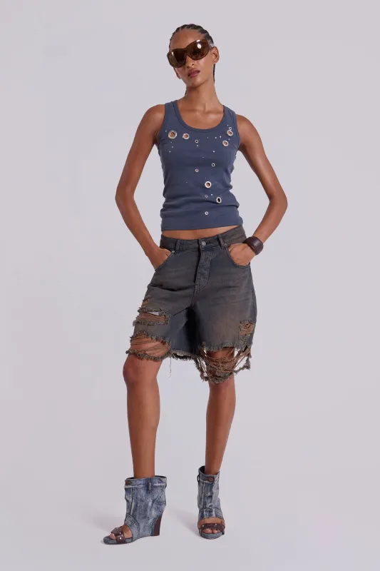 Dark Vintage Wash Glasto Shorts sold by Jaded London