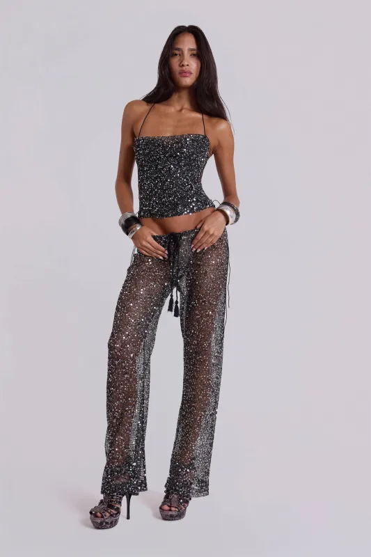 Deva Sequin Knit Trousers in Midnight sold by Jaded London