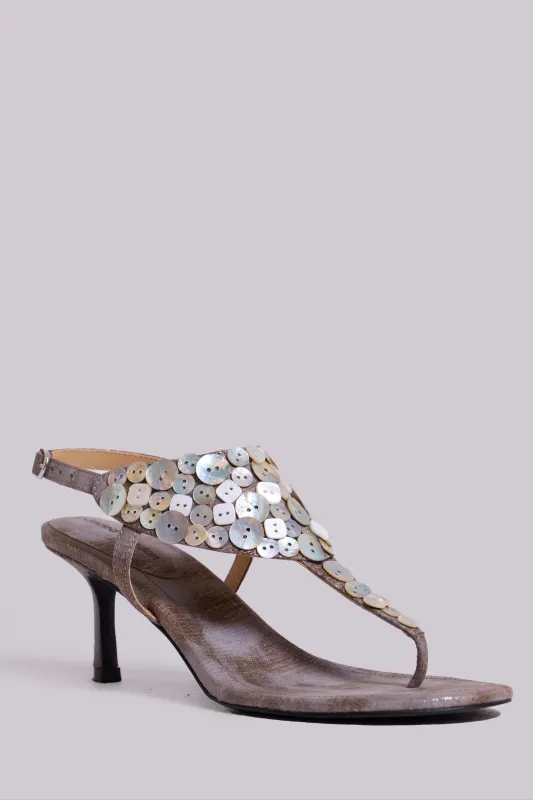Azaela Metallic Button Heeled Sandals sold by Jaded London