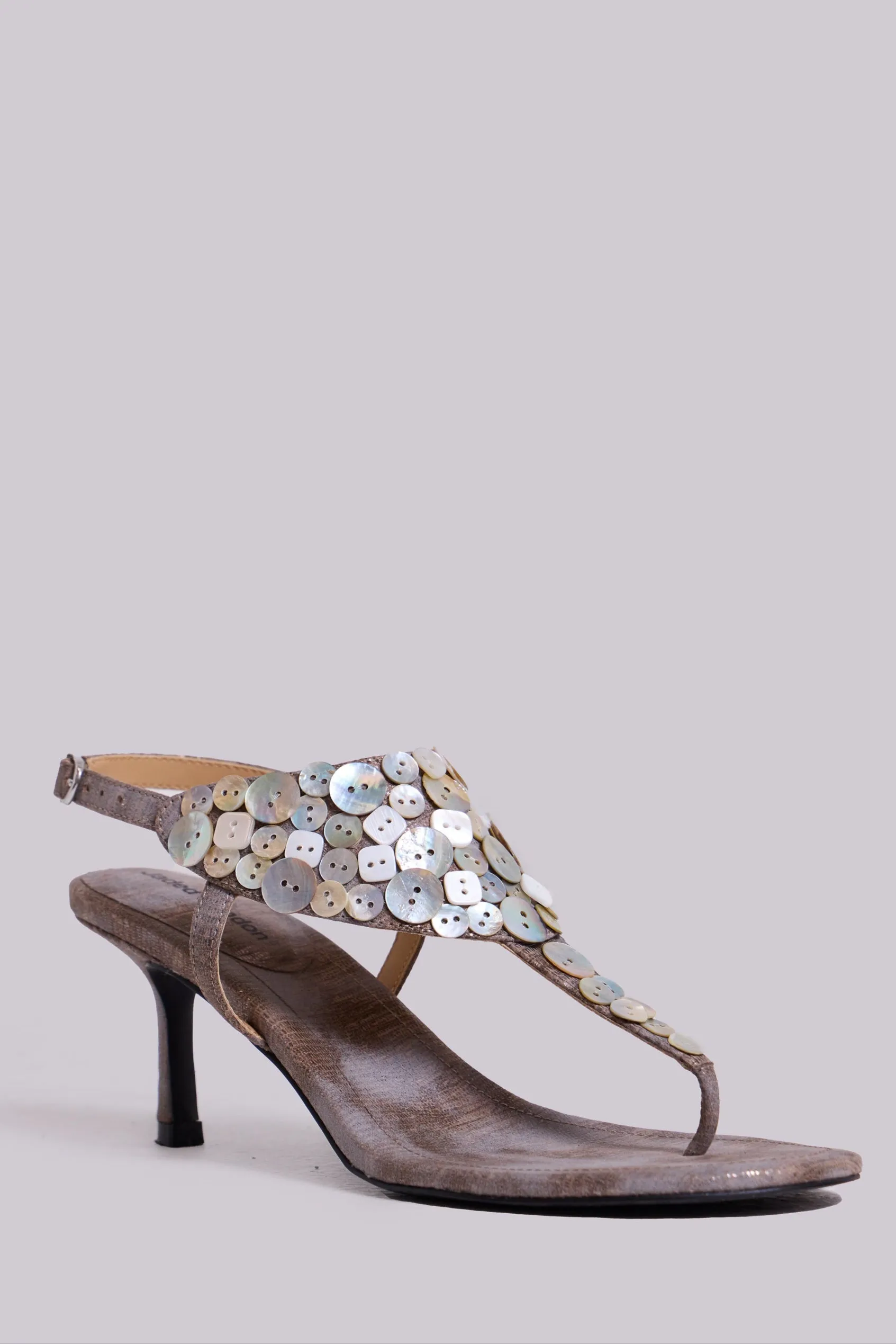 Azaela Metallic Button Heeled Sandals sold by Jaded London