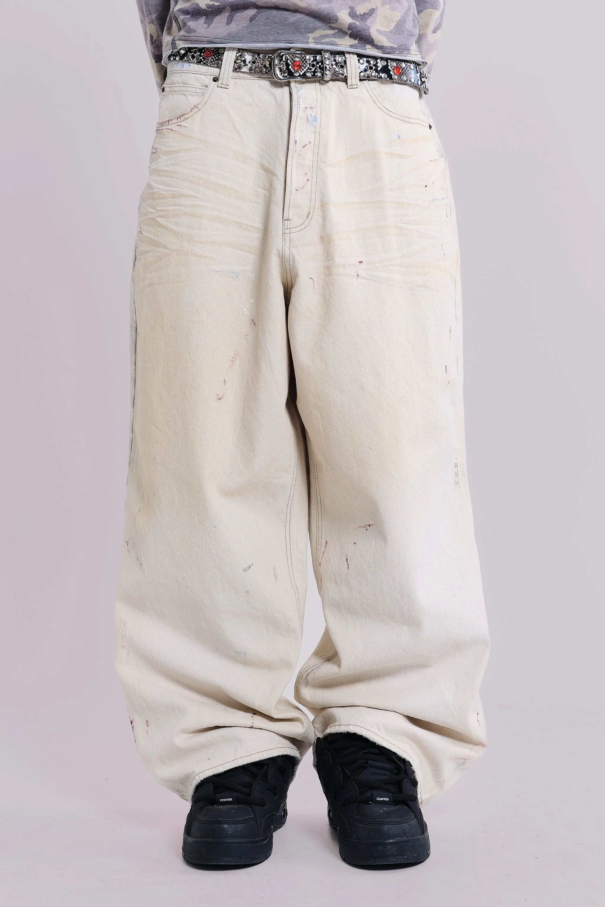 Ecru Paint Colossus Jeans sold by Jaded London