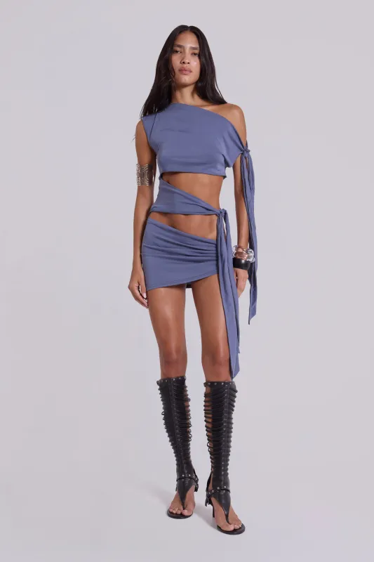 Mena Asymmetric Mini Dress in Indigo sold by Jaded London