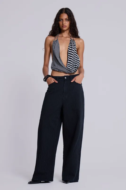 Black Pinstripe XL Colossus Jeans sold by Jaded London