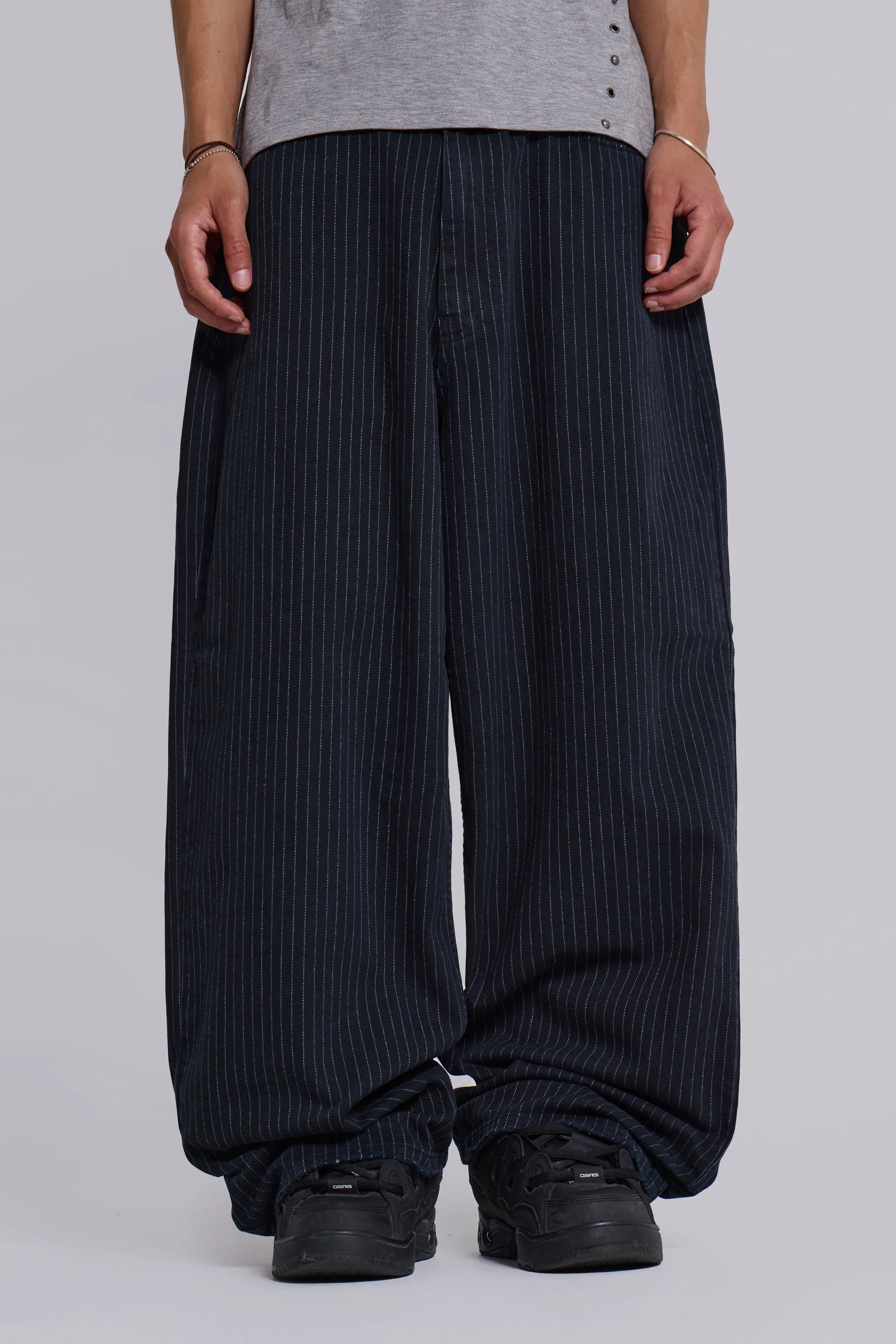 Black Pinstripe XL Colossus Jeans sold by Jaded London