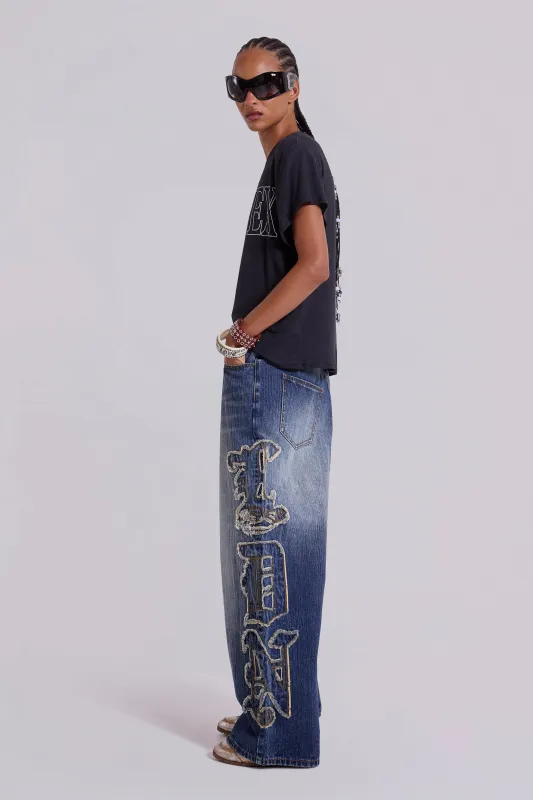 LDN Applique XL Colossus Jeans sold by Jaded London