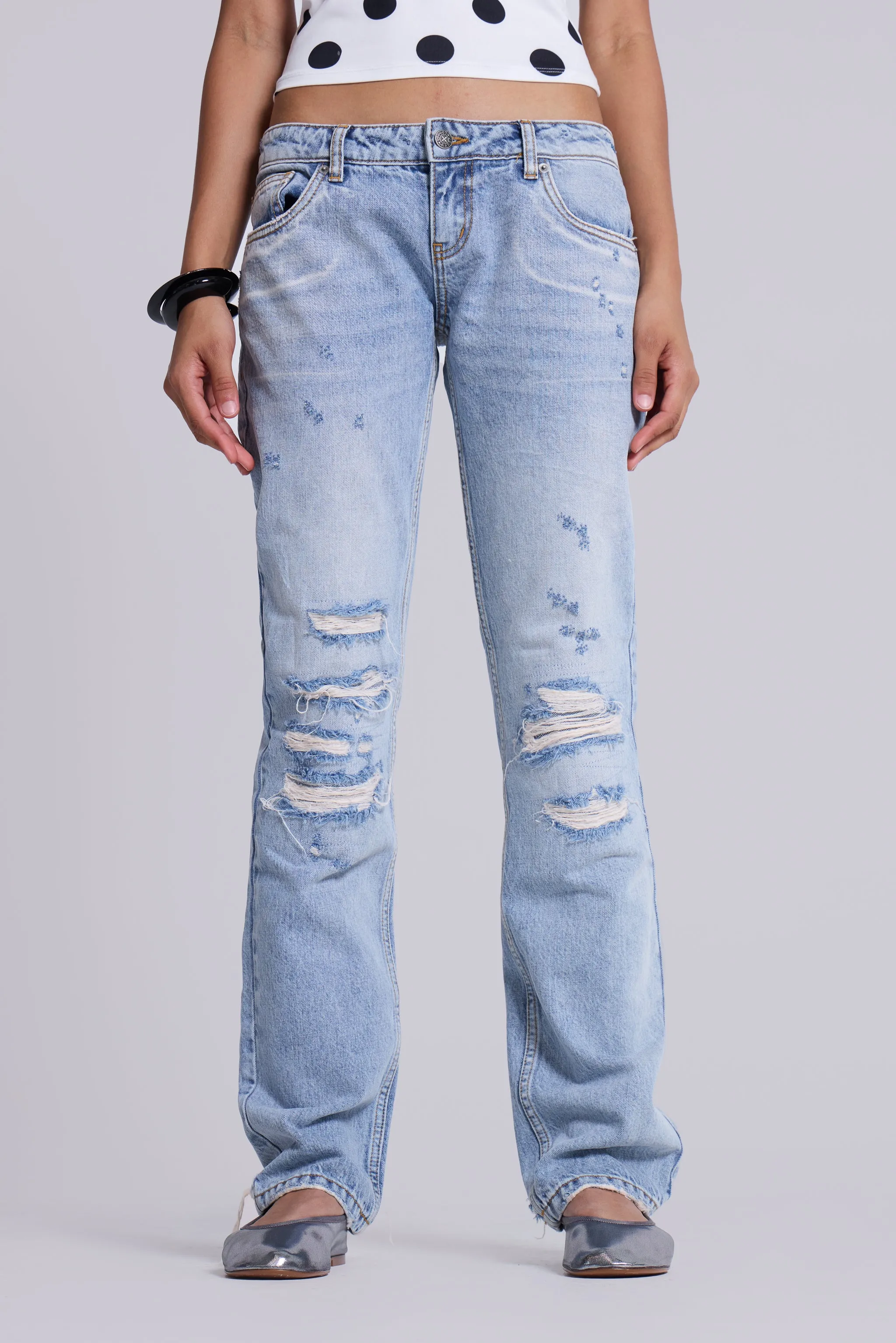 Rider Low Rise Straight Leg Jeans in Light Wash sold by Jaded London product image thumbnail 2