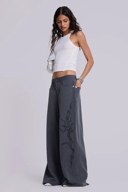 Tattoo Pinstripe Goliath Suit Pants sold by Jaded London