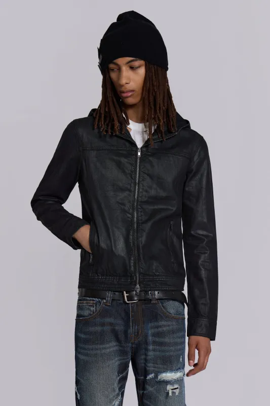 Black Bedrock Waxed Hooded Denim Jacket | Parallel