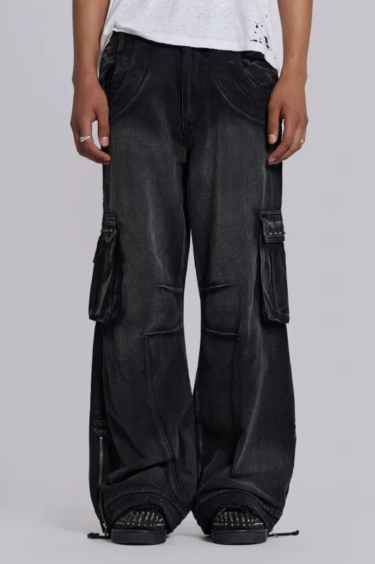 Sun Faded Black Trooper Cargo Pants sold by Jaded London