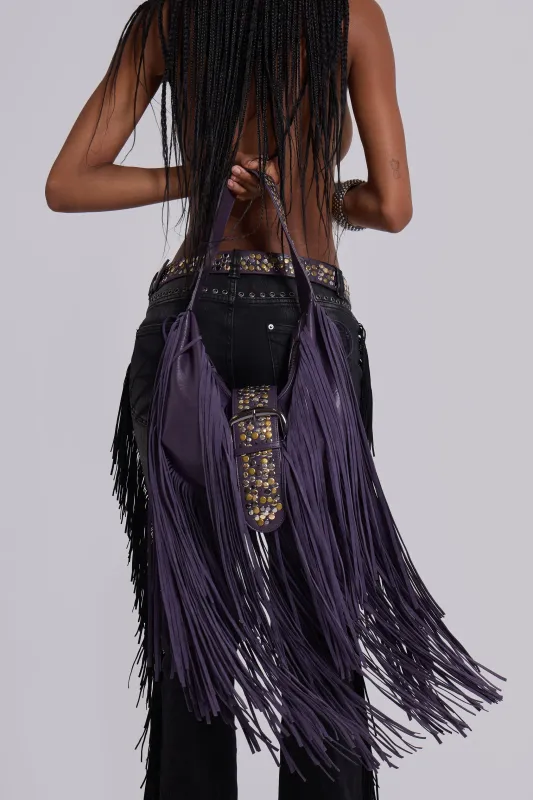 Amethyst Fringe Studded Shoulder Bag sold by Jaded London
