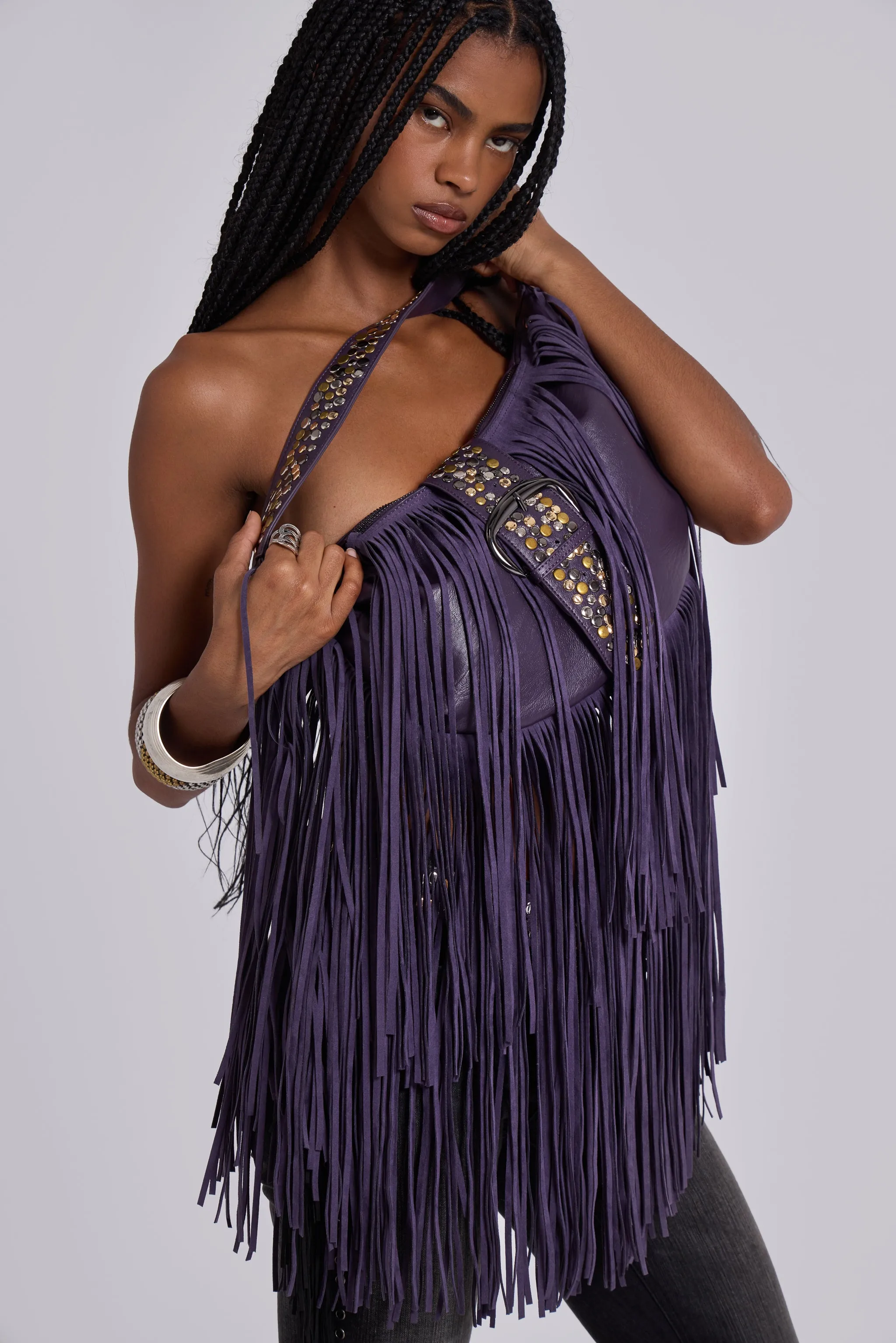 Amethyst Fringe Studded Shoulder Bag sold by Jaded London product image thumbnail 3