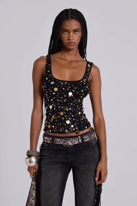 Addison Sequin Vest Top in Midnight sold by Jaded London