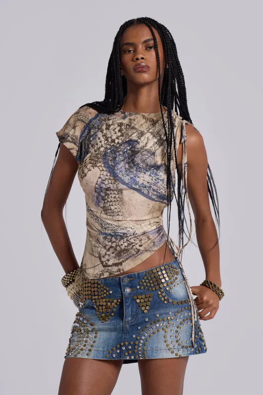 Nuka Asymmetric Drape Top sold by Jaded London