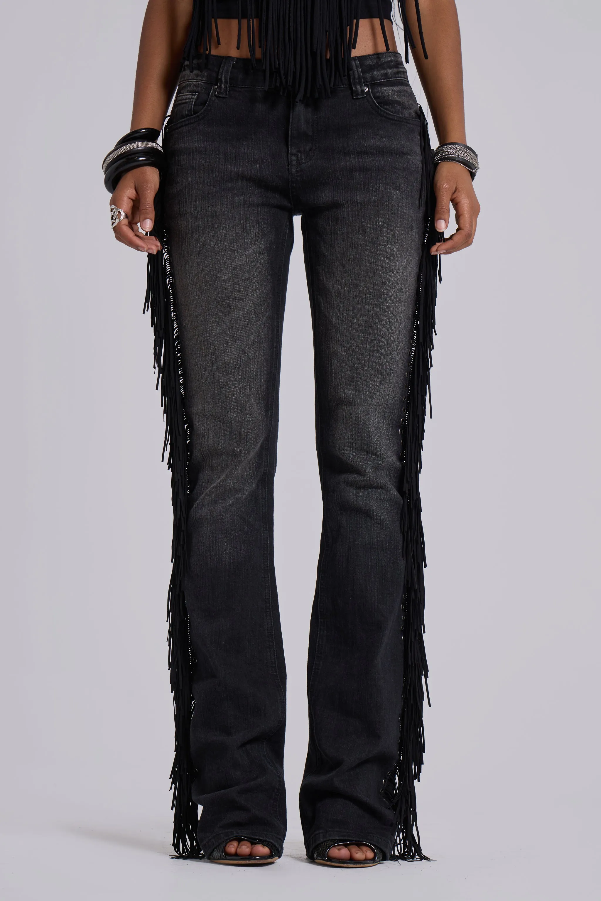 El Topo Fringe Bootcut Jeans in Black Wash sold by Jaded London product image thumbnail 5