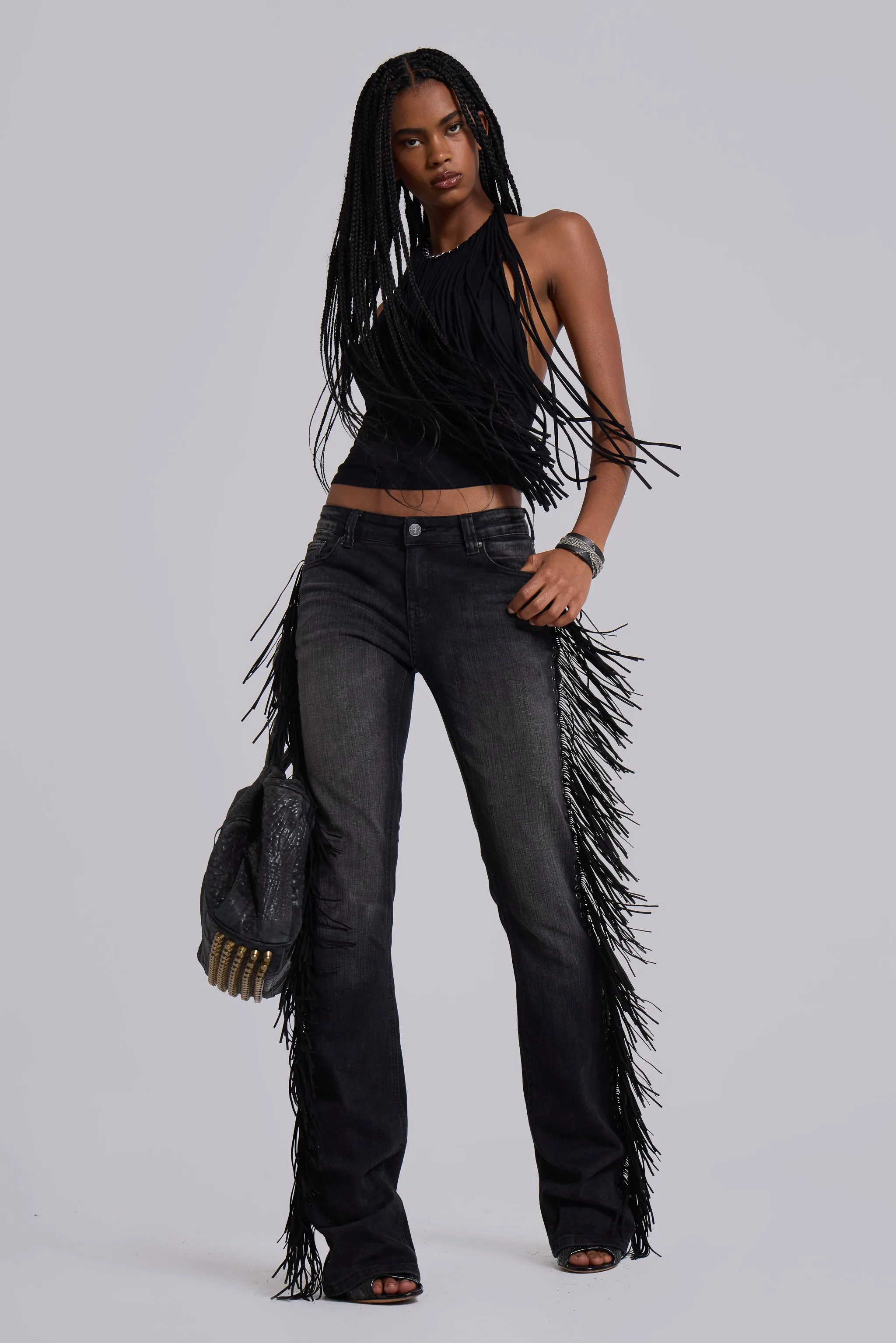 El Topo Fringe Bootcut Jeans in Black Wash sold by Jaded London product image thumbnail 3