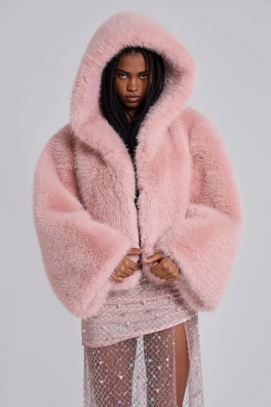 Mara Oversized Faux Fur Coat in Pink sold by Jaded London