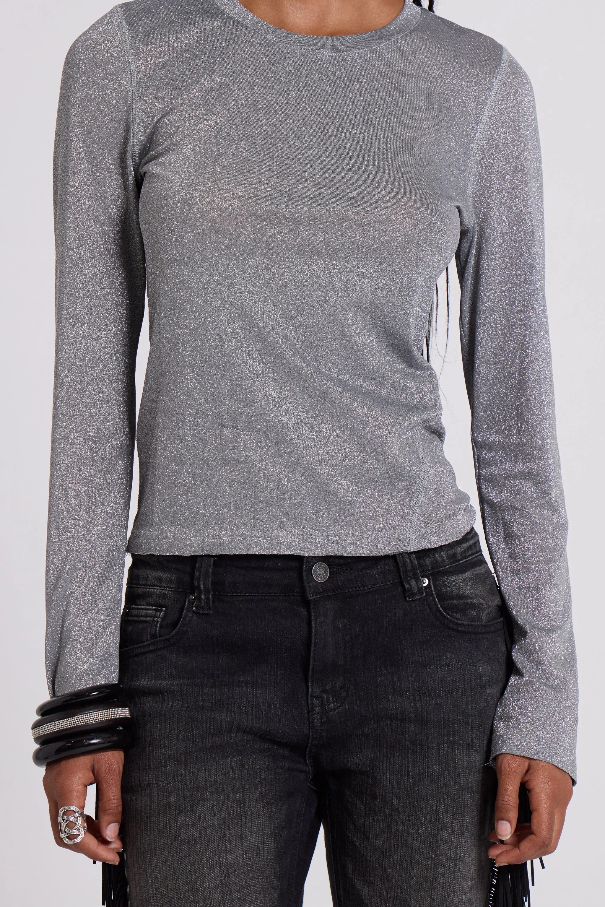 Xeni Glitter Long Sleeve Top in Silver sold by Jaded London product image thumbnail 4