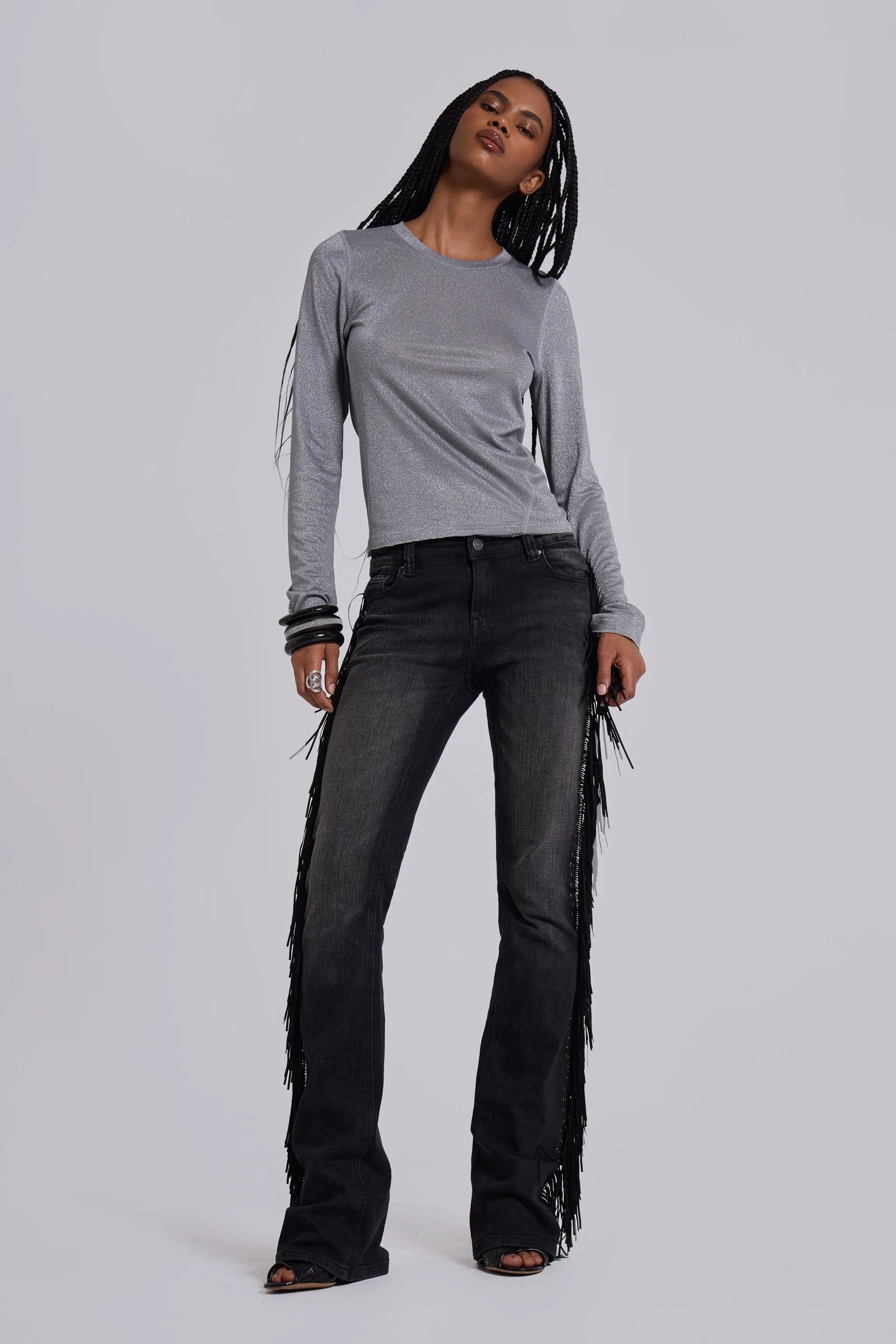 Xeni Glitter Long Sleeve Top in Silver sold by Jaded London product image thumbnail 5