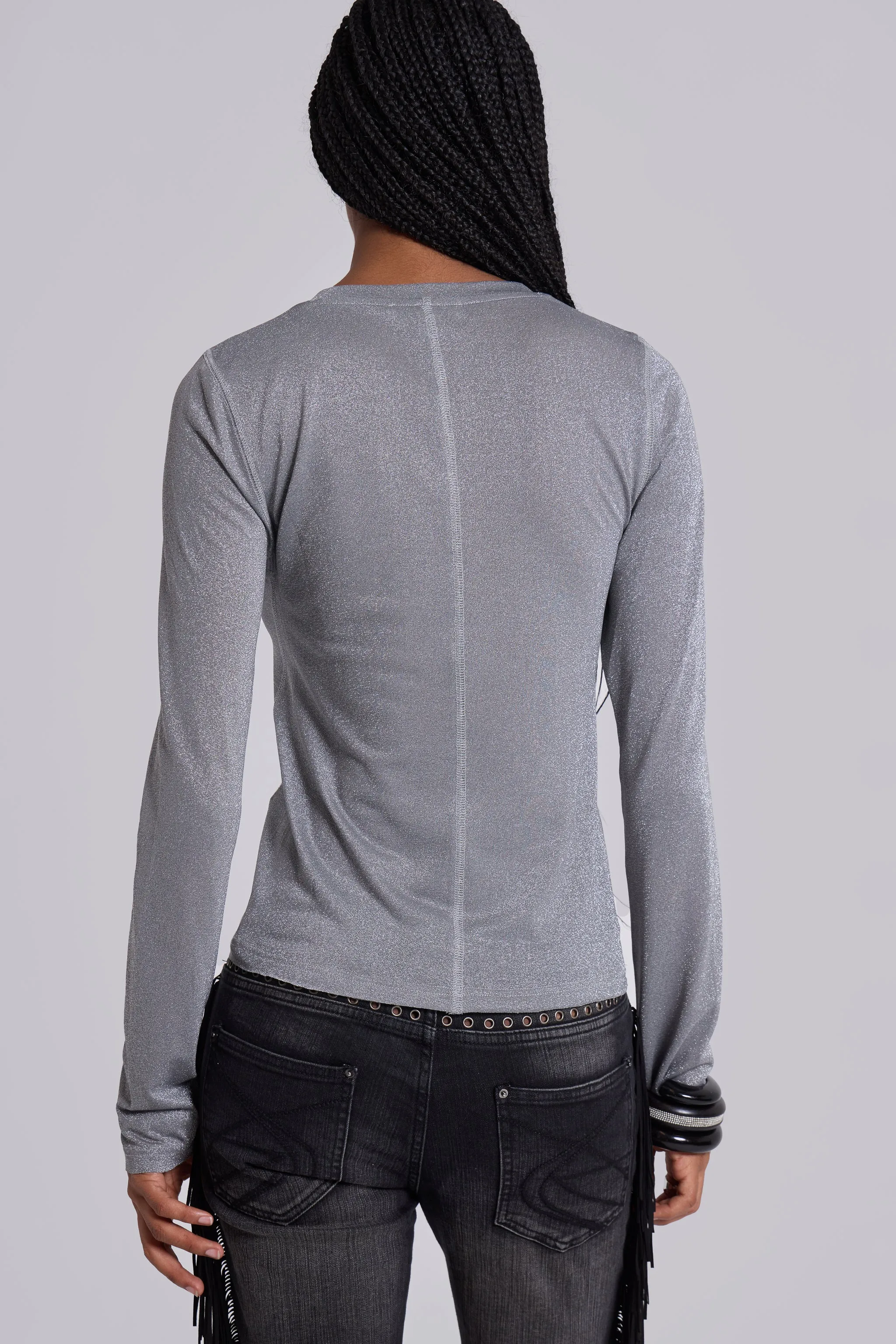 Xeni Glitter Long Sleeve Top in Silver sold by Jaded London product image thumbnail 2