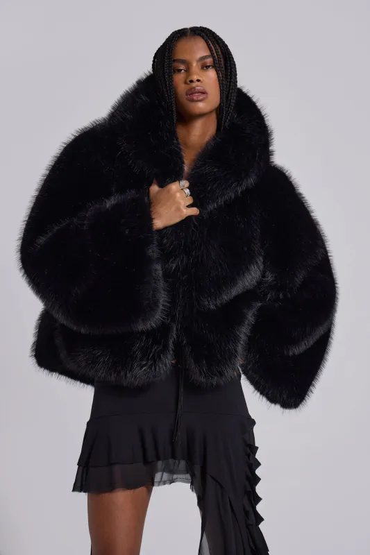 Mara Oversized Faux Fur Coat in Black sold by Jaded London