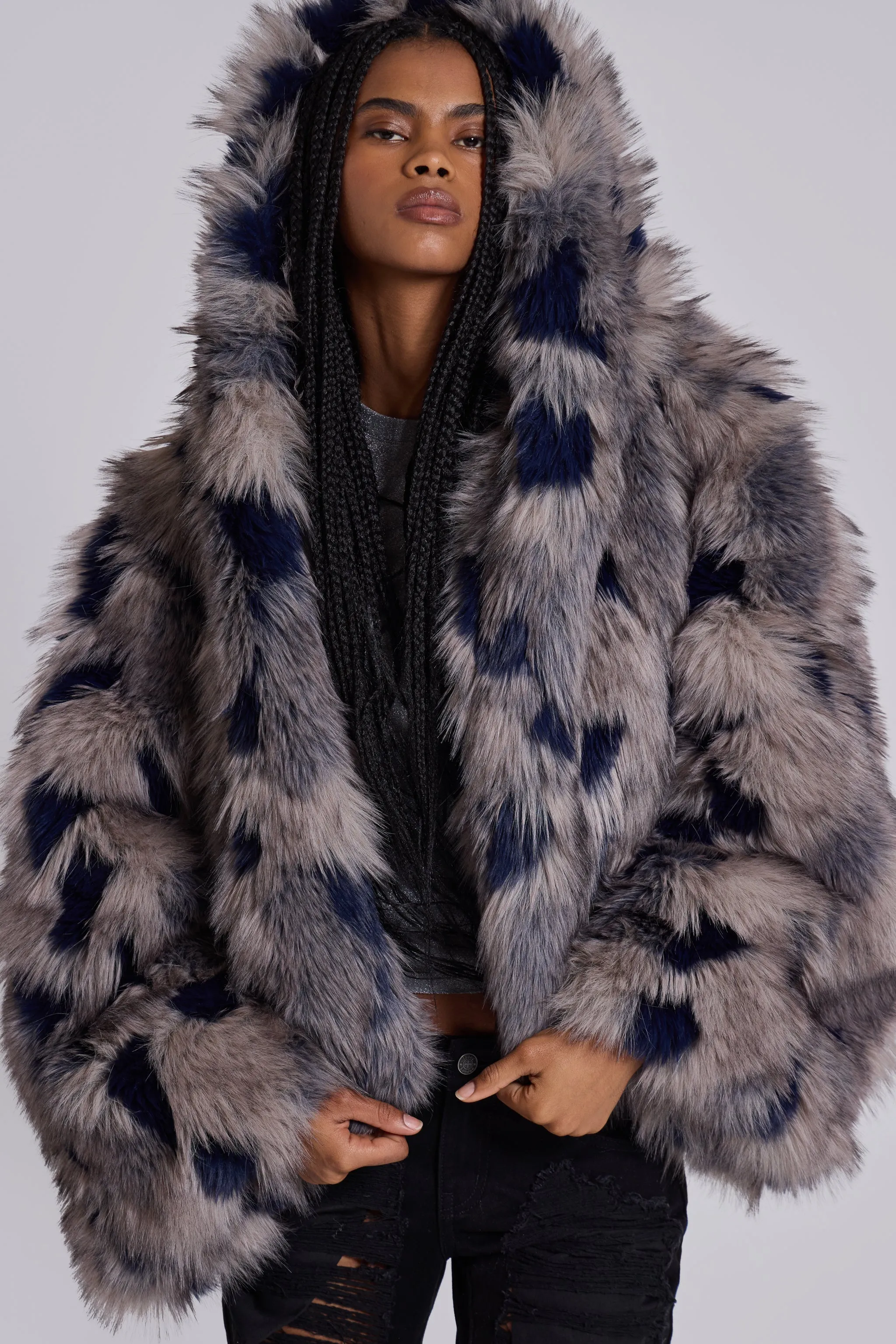 Mara Oversized Faux Fur Coat in Ashen sold by Jaded London product image thumbnail 2