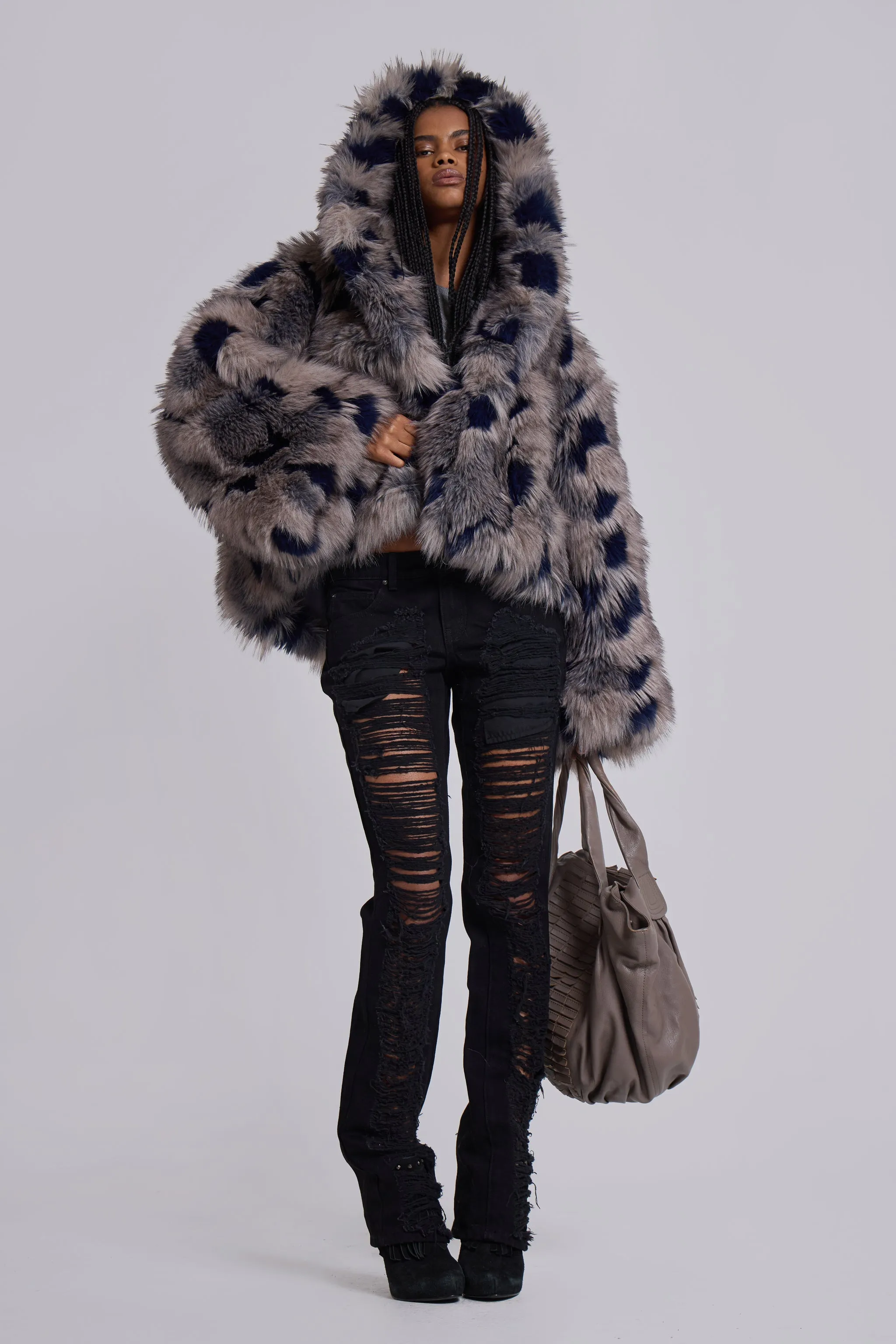 Mara Oversized Faux Fur Coat in Ashen sold by Jaded London product image thumbnail 4