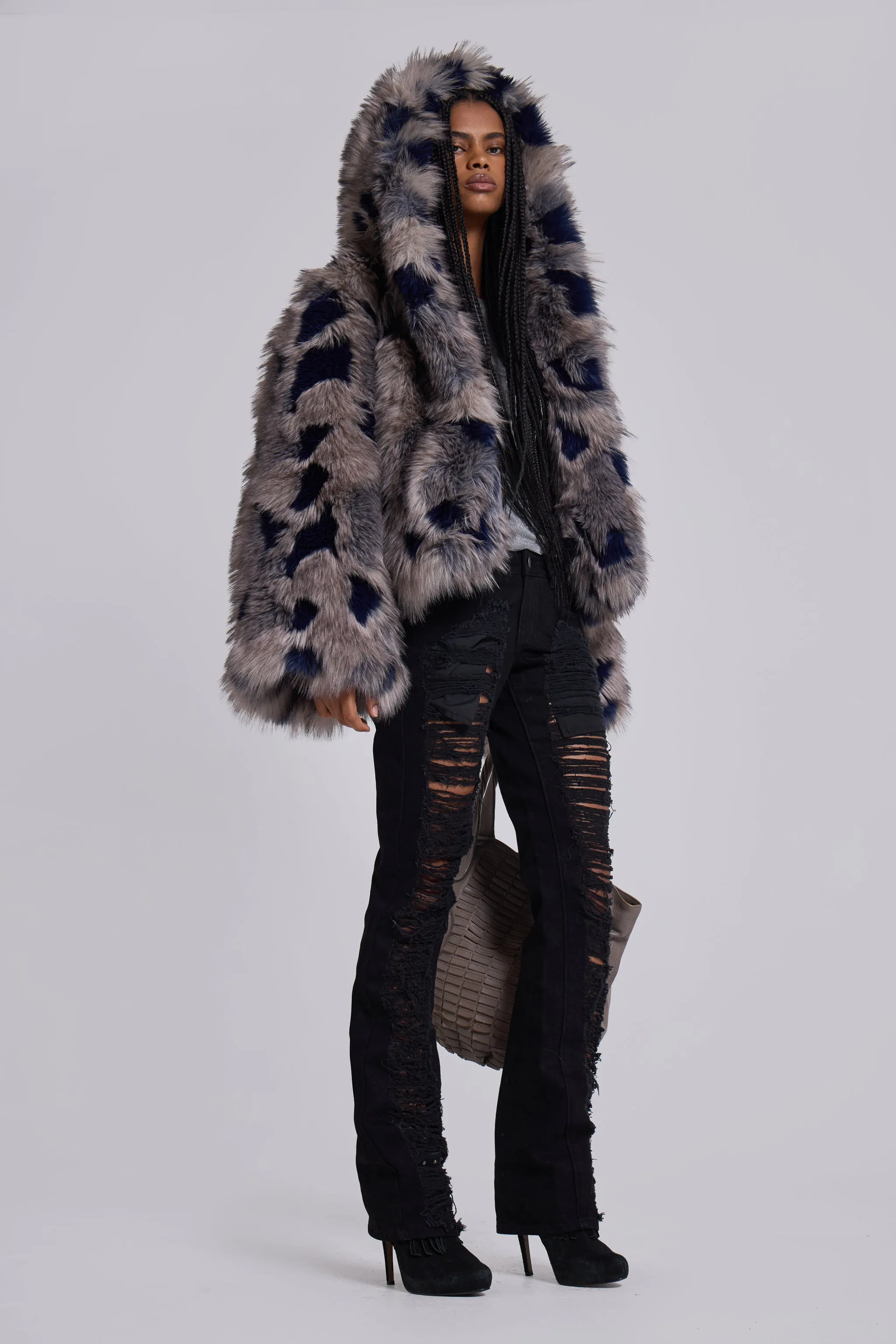 Mara Oversized Faux Fur Coat in Ashen sold by Jaded London product image thumbnail 5