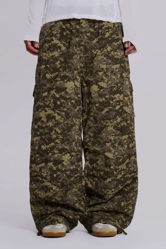 Digi Camo Ripstop Parachute Pants sold by Jaded London