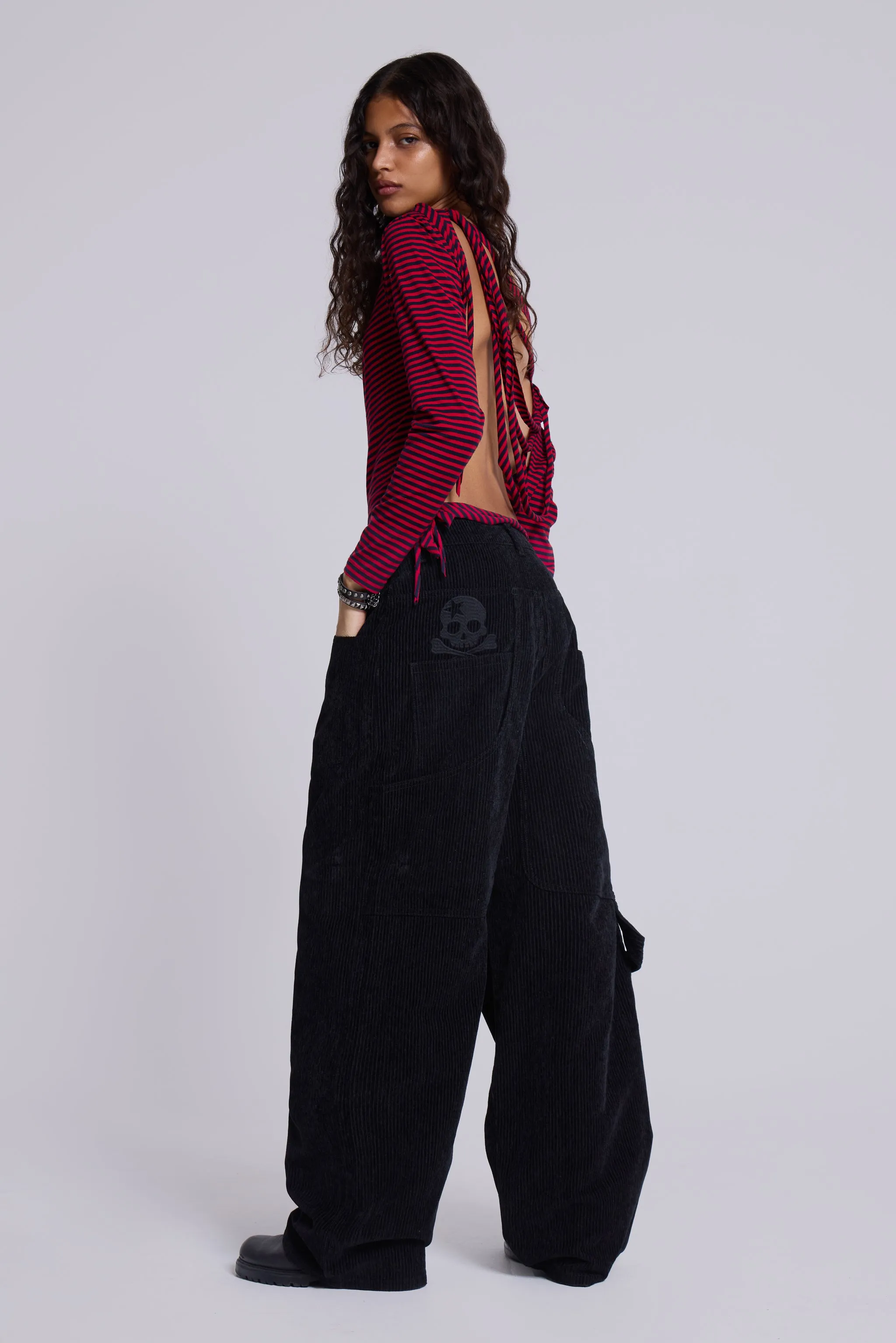 Black Skull Cord Colossus Jeans sold by Jaded London