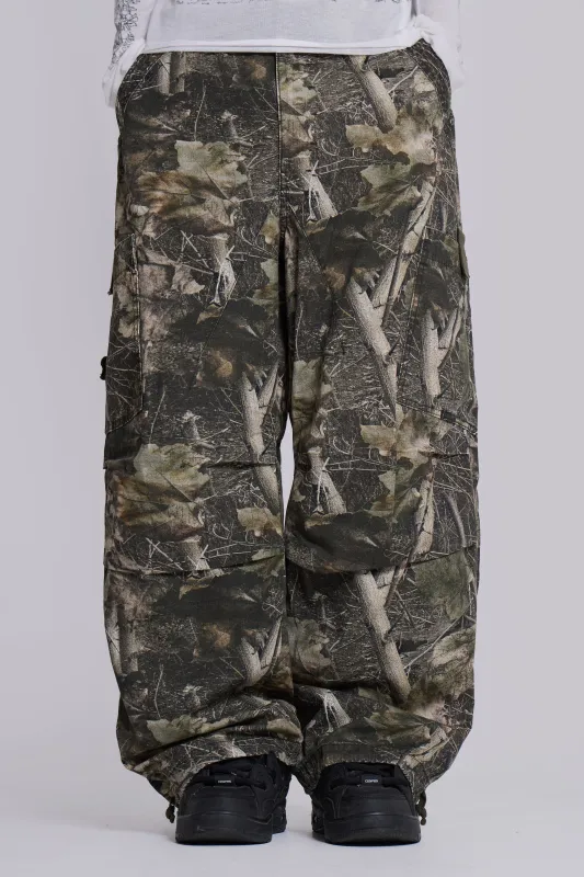 Woodland Camo Parachute Pants sold by Jaded London