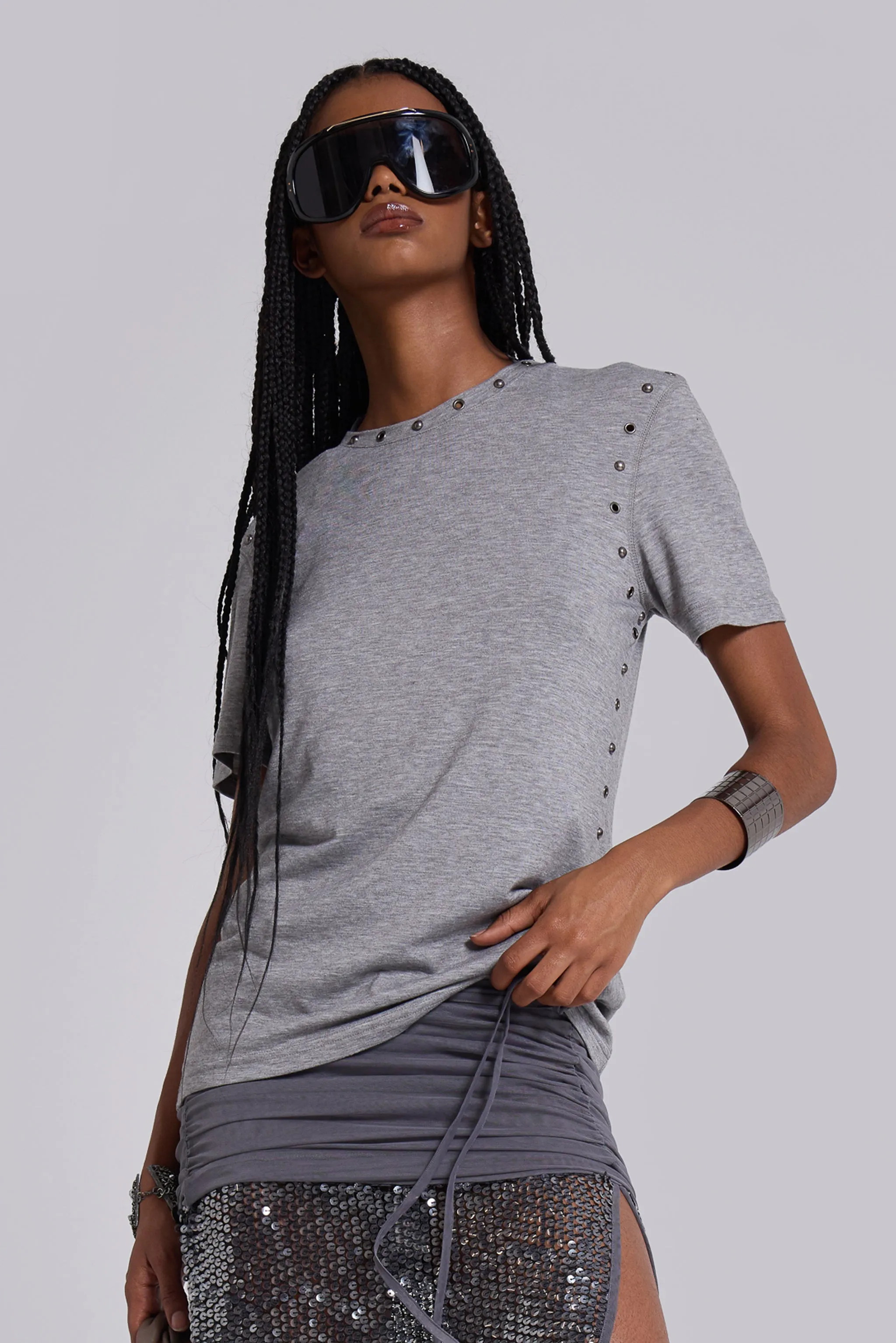 Studded Grey Marl Mist T-Shirt sold by Jaded London product image thumbnail 2