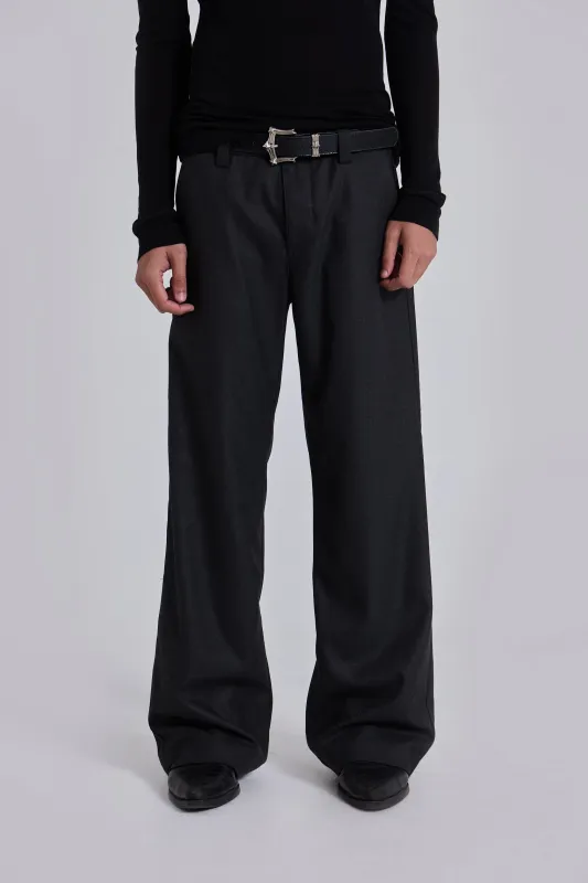 Charcoal Stacked Straight Suit Pants sold by Jaded London