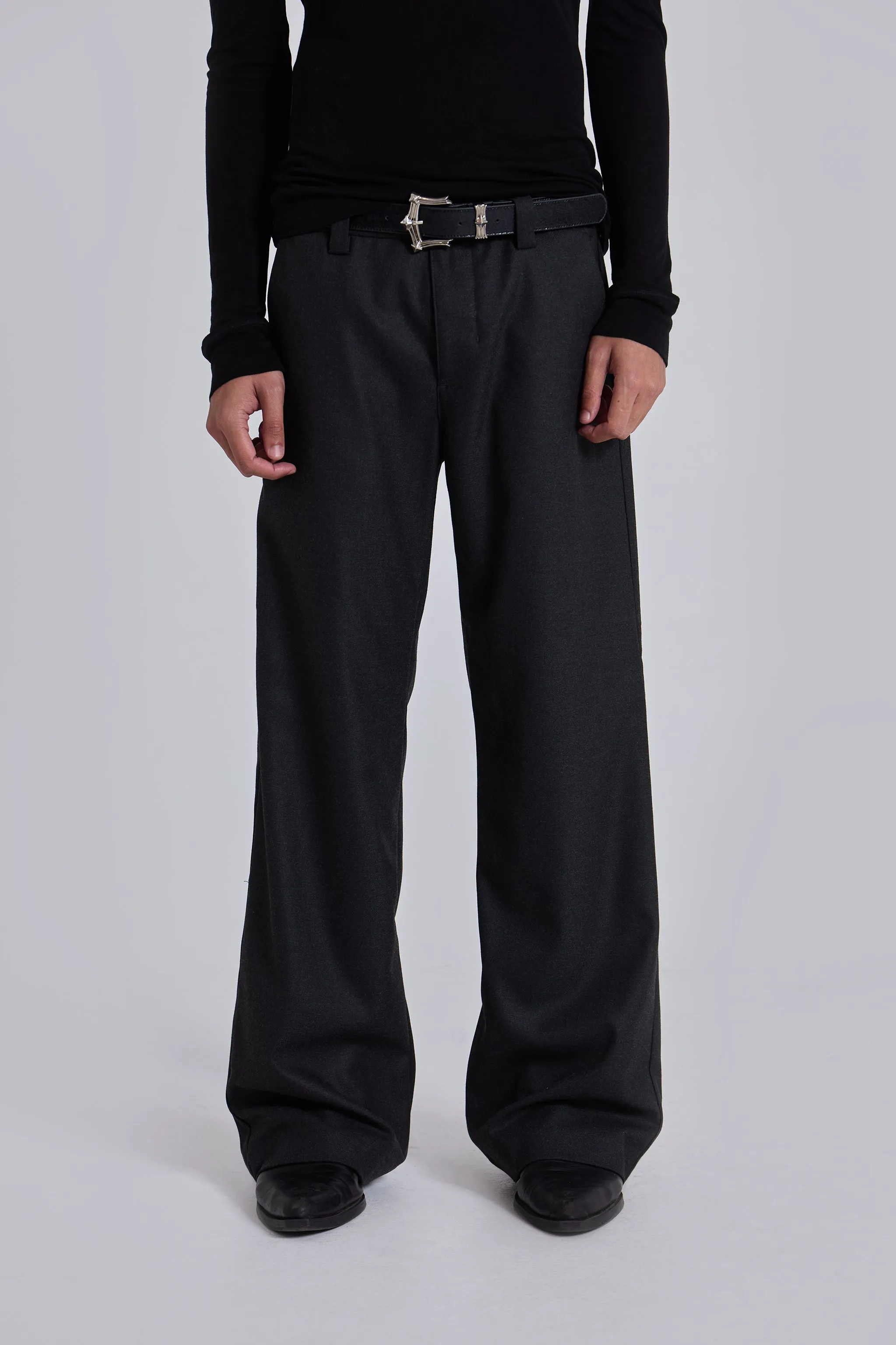 Charcoal Stacked Straight Suit Pants sold by Jaded London