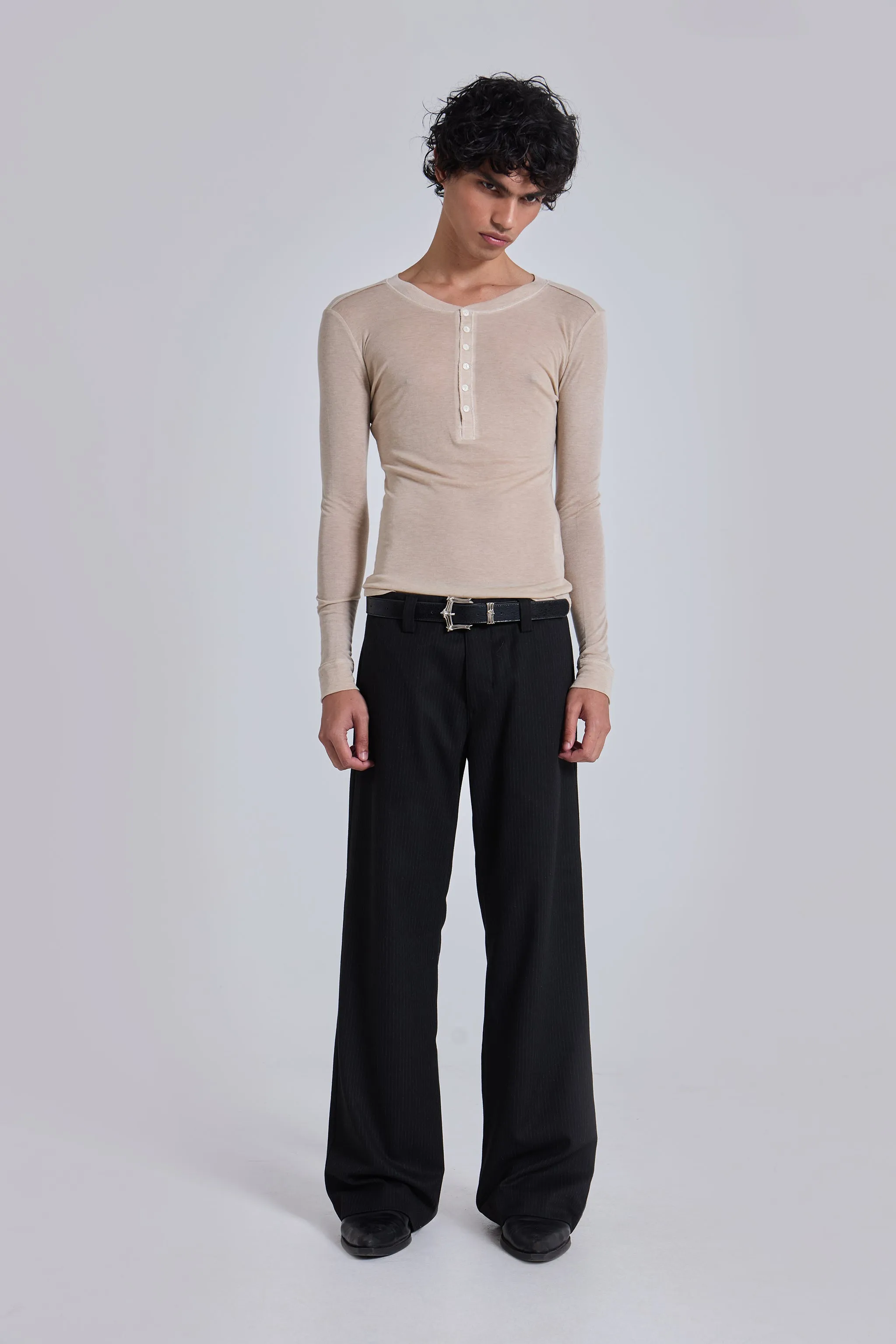 Black Pinstripe Stacked Straight Suit Pants sold by Jaded London product image thumbnail 2