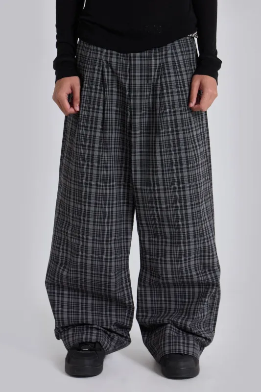 Black Check Goliath Suit Trousers sold by Jaded London