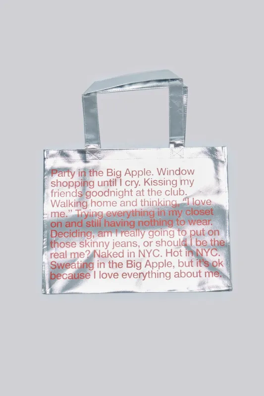 NY Silver Metallic Shopper Bag sold by Jaded London