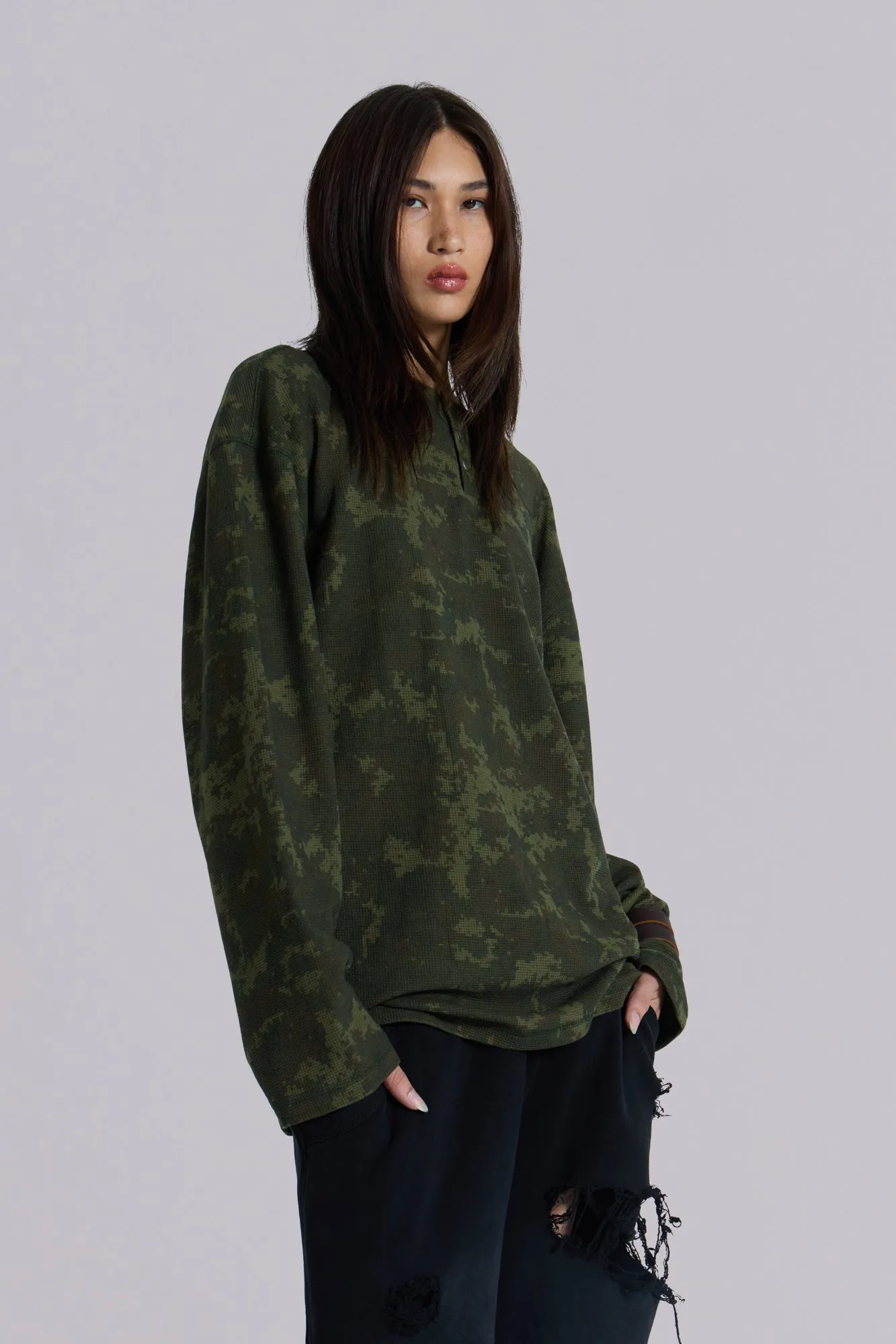 Digi Camo Waffle Henley Top sold by Jaded London product image thumbnail 5