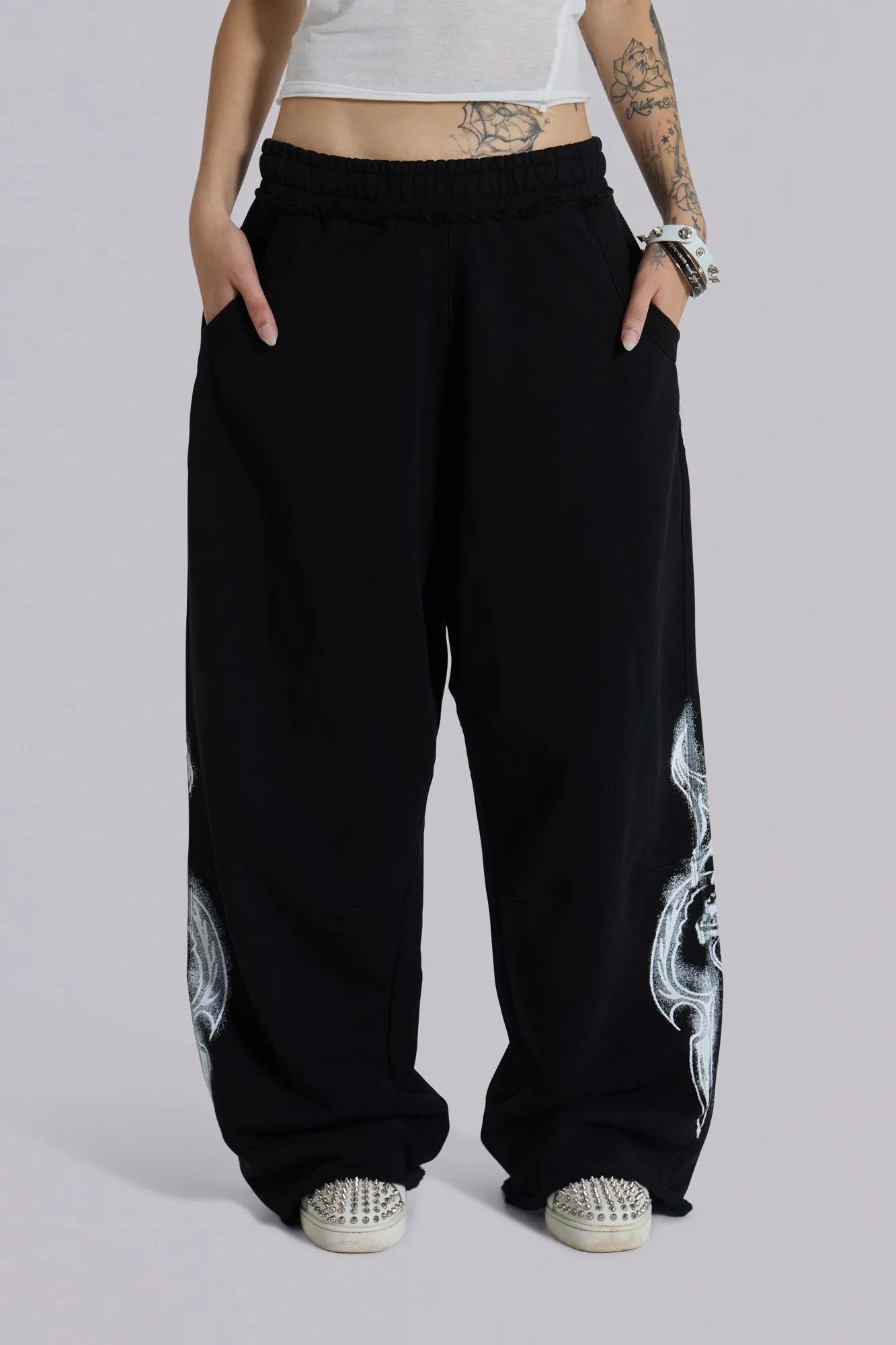 Black Gothic Print Baggy Monster Joggers sold by Jaded London product image thumbnail 4