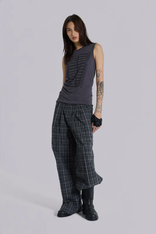 Black Check Goliath Suit Trousers sold by Jaded London