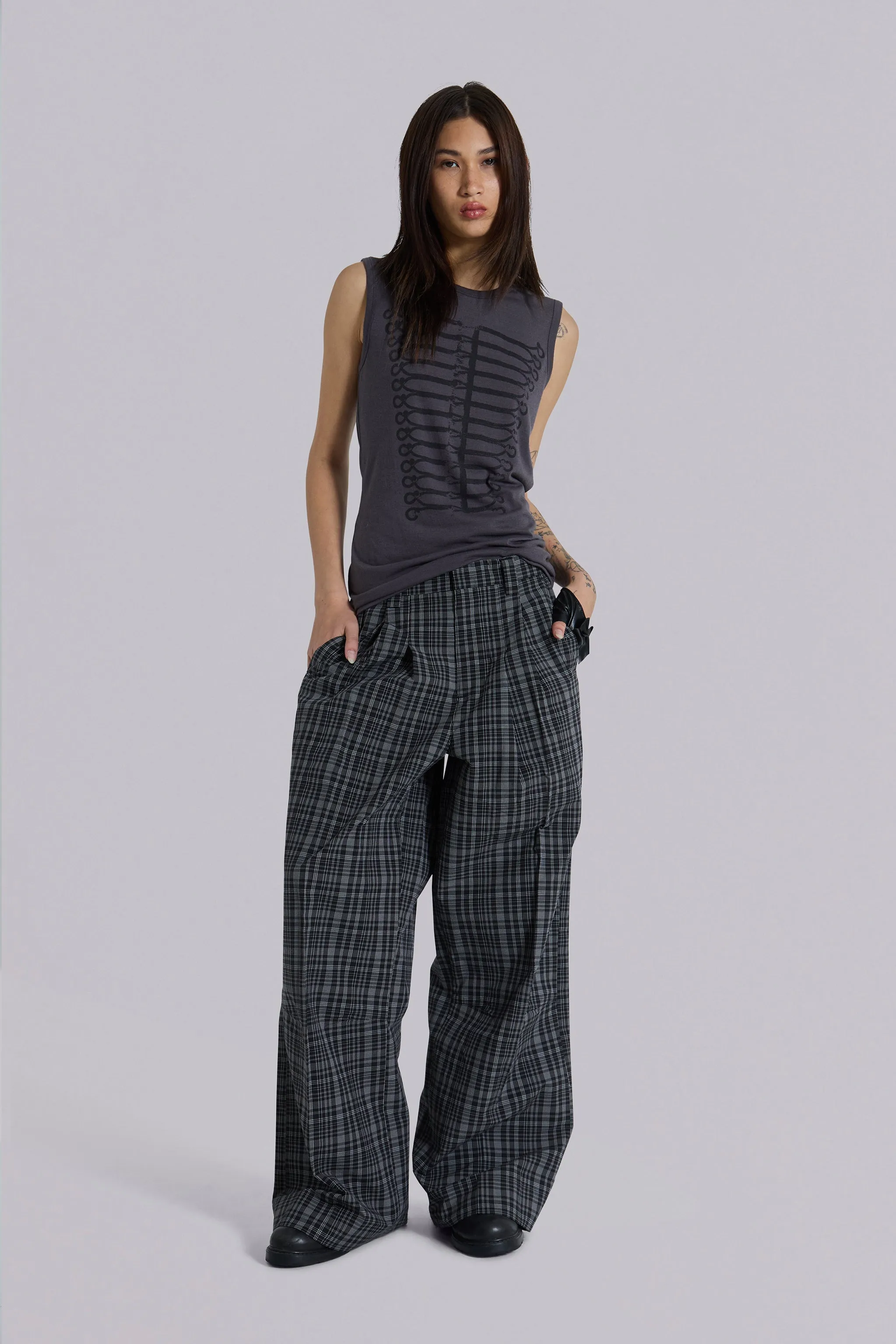 Black Check Goliath Suit Trousers sold by Jaded London product image thumbnail 2