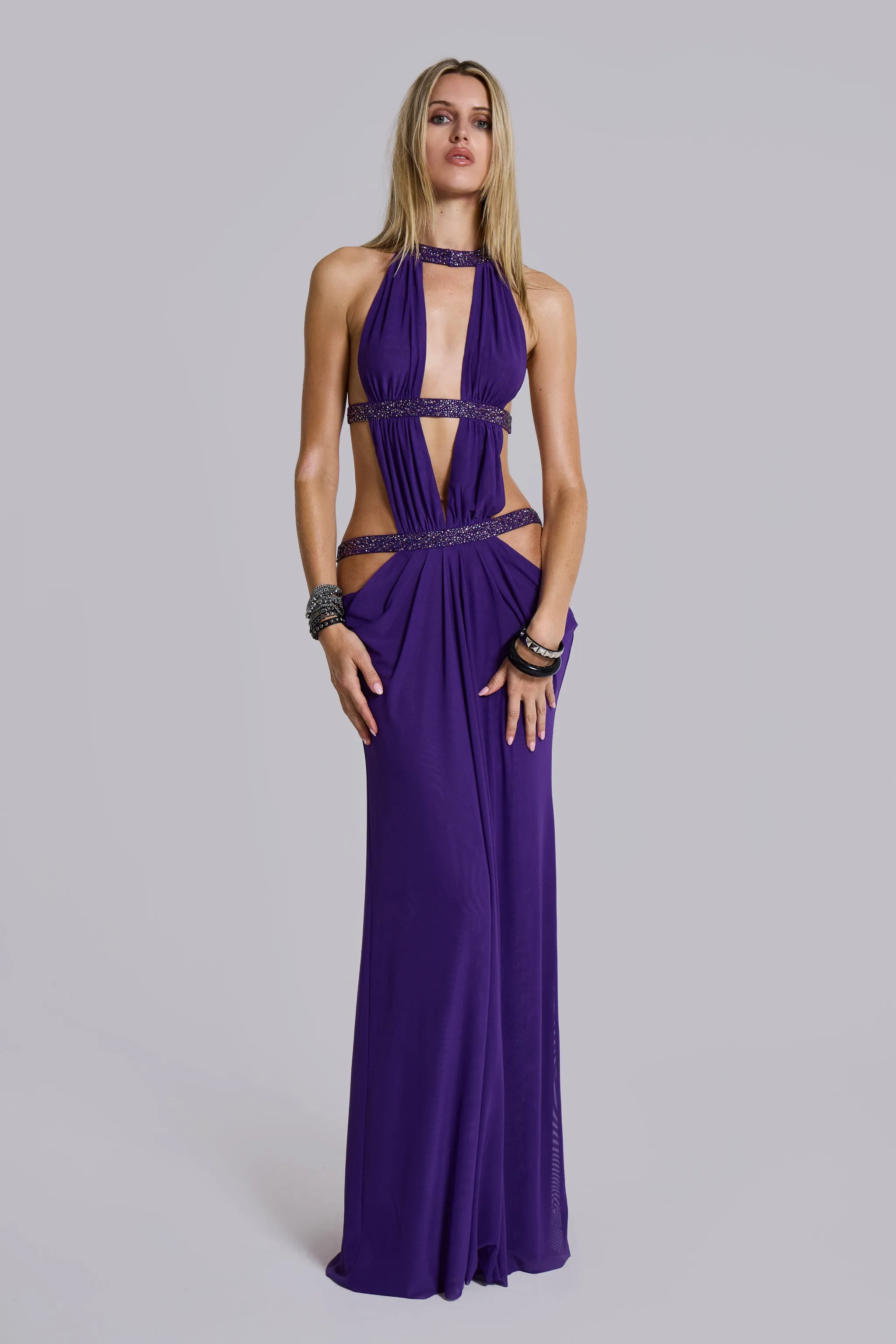 6AM Cut Out Maxi Dress in Violet sold by Jaded London